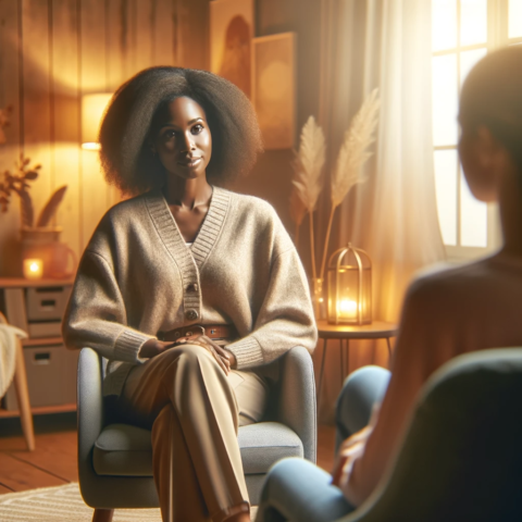 An image of a friendly and approachable psychotherapist in their office, signifying the qualifications and professionalism of therapists.
