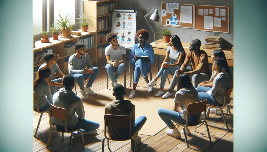 African American teens discussing mental health stigma 