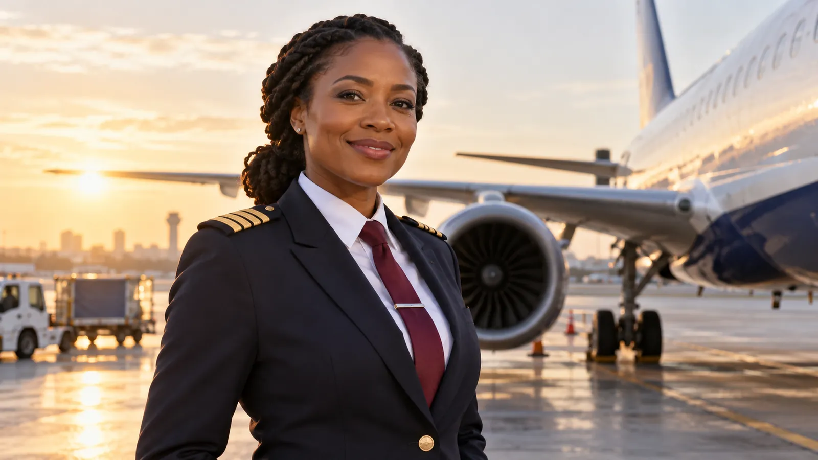 Airline captain standing near a commercial aircraft